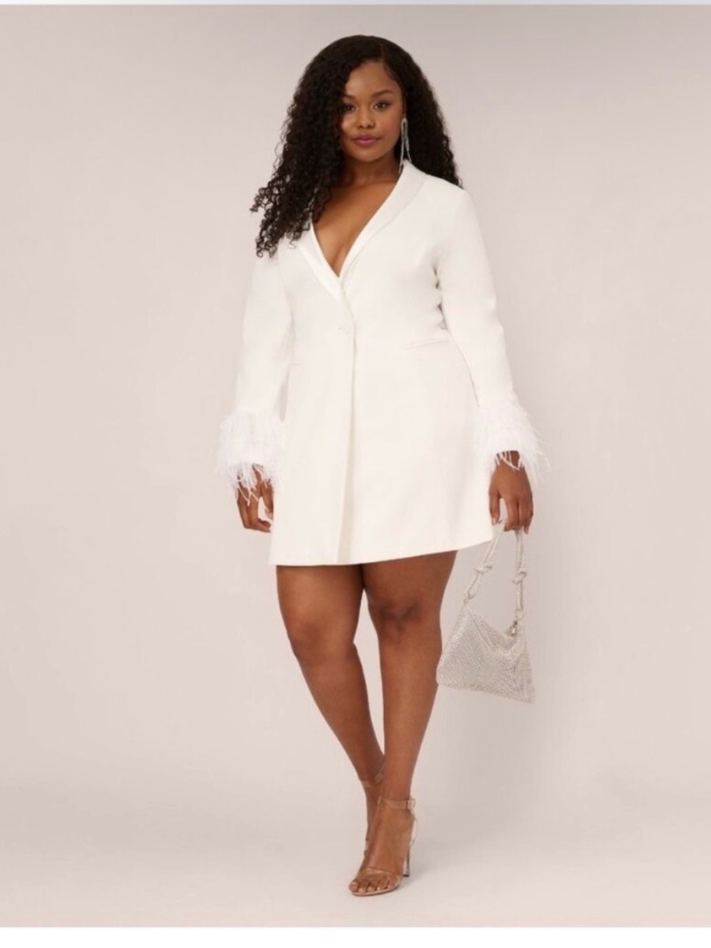 Aidan Mattox Size 20W White Feather Cuff Tuxedo Blazer Dress NWT GALA Cocktail - Picture 6 of 15